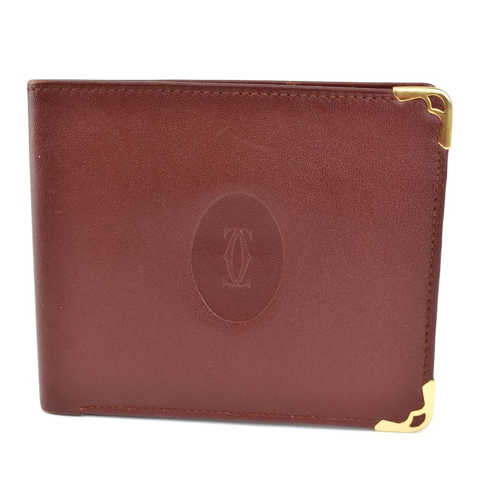 CARTIER: Burgundy, Leather & "Double C" Logo Medium Wallet/Bill-Fold (qh)